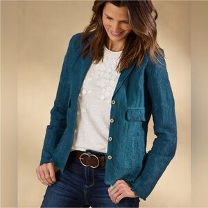 NWT Sundance Teresa Lace Linen Jacket In Pond (Blue/Teal) MSRP $228 size Large
